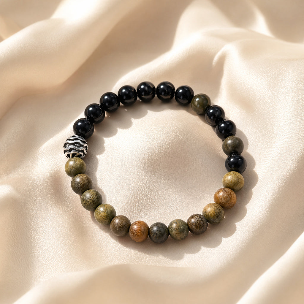 Black Obsidian & Green Sandalwood Bracelet | Protection & Grounding