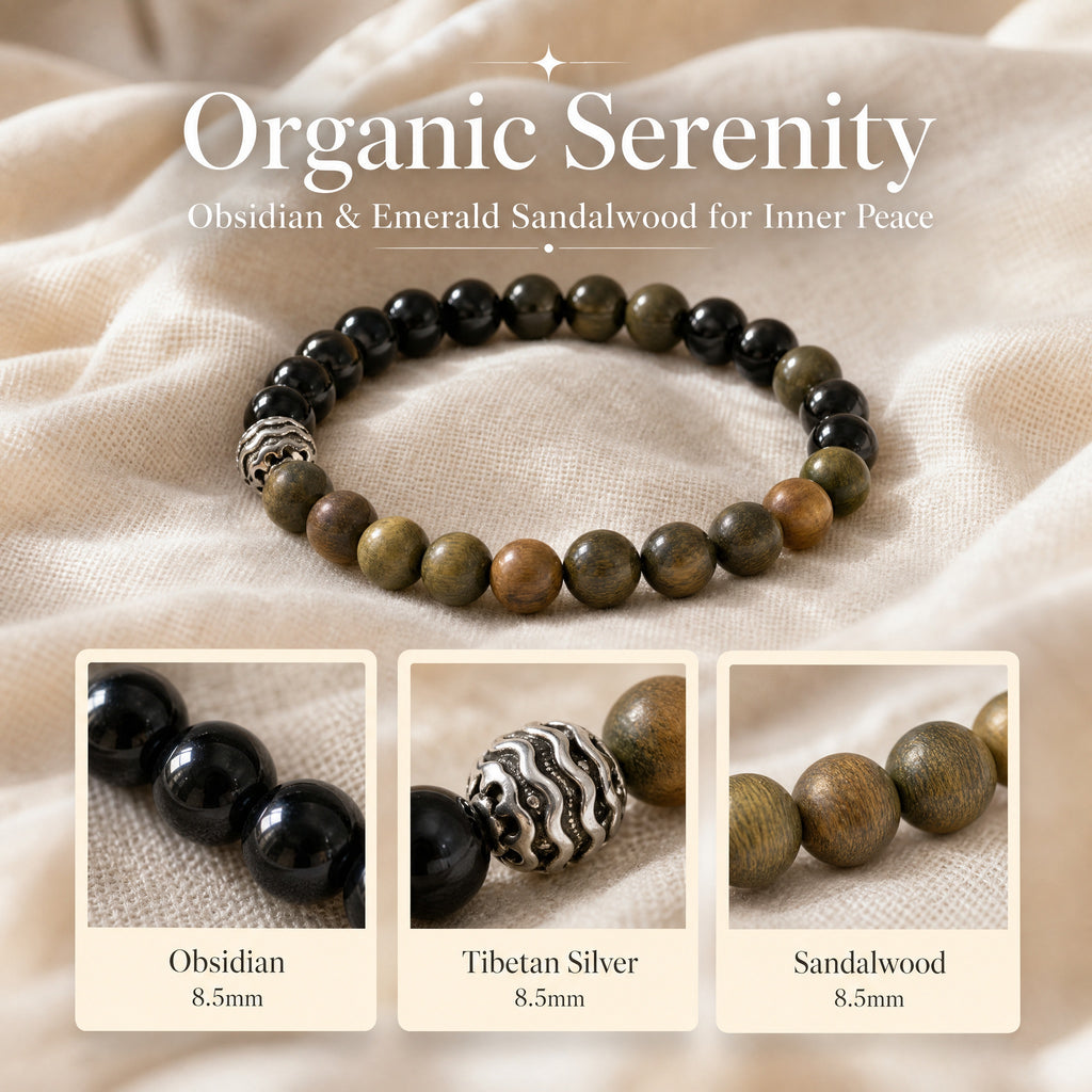 Black Obsidian & Green Sandalwood Bracelet | Protection & Grounding