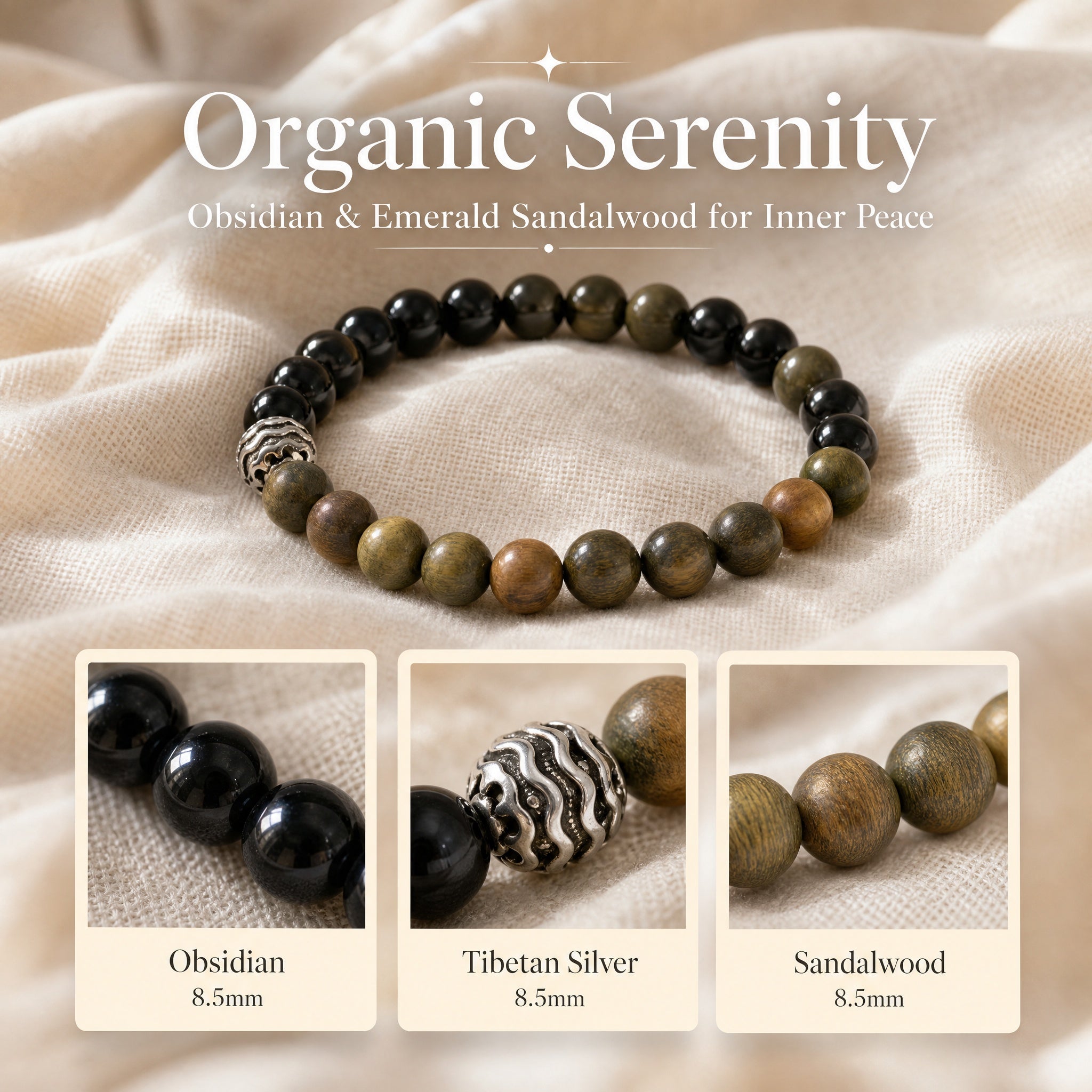 Black Obsidian & Green Sandalwood Bracelet | Protection & Grounding